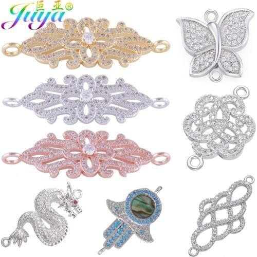 Juya DIY Jewelry Components Supplies Cubic Zirconia Dragon Flower Hamsa Connector Accessories For Women Earrings Bracelet Making
