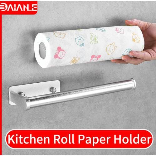 Kitchen Paper Holder Hanger Tissue Roll Towel Rack Vertical Wall Mounted Toilet Paper Holder Black Aluminum Bathroom Towel Bar