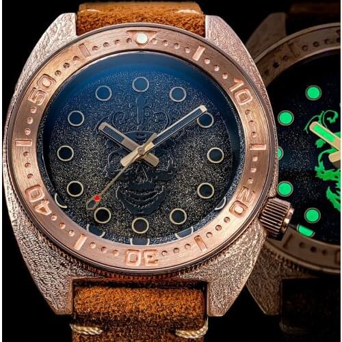 SHIRRYU Bronze Turtle Automatic Watch Black Skeleton Dial Engrave CuSn8 Case NAH35A Mechanical Watches 200M Diver Watch