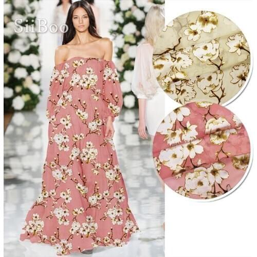 Fashion Apricot and Pink burnout camellia printed Nylon Rayon Silk fabric apparel for dress pants de soie pour la robe SP5742