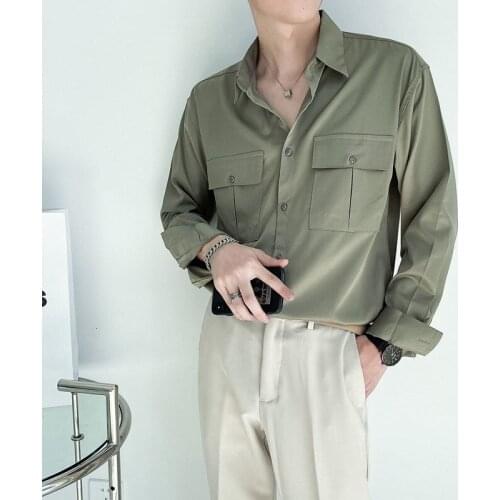 2021 Mens Long Sleeve Pocket Decoration Coats New Style Loose Camisa Masculina Slim Fit Hawaiian Shirts Cargo Fashion Shirts