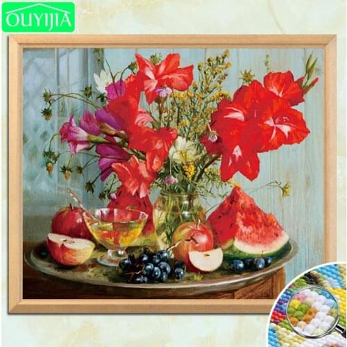 OUYIJIA Fruit Flowers 5D DIY Diamond Painting Full Square Diamante Mosaic Cross Stitch Kit Diamond Embroidery Home Decoration