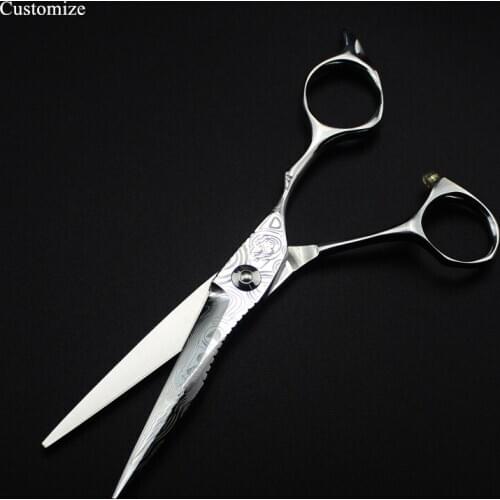 Customize logo Damascus steel 6 '' cut hair scissors cutting barber makas haircut scissor thinning shears hairdressing scissors