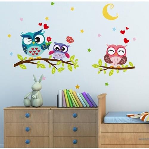 Wallpaper Sticker Happy Removable Waterproof Cartoon Animal Owl Wall Sticker Kids Home Decor Wallpapers For Living Room