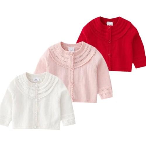 Infant Baby Girl Solid Color Knitting Coat Spring Autumn Newborn Baby Girls Knitting Cardigan Toddler Baby Girl Sweater