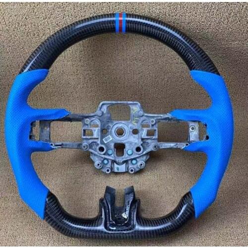 Cuatomized Real Carbon Fiber Sports Steering Wheel Alcantara Perforated Leather Replacement for Ford Mustang 2010-2021