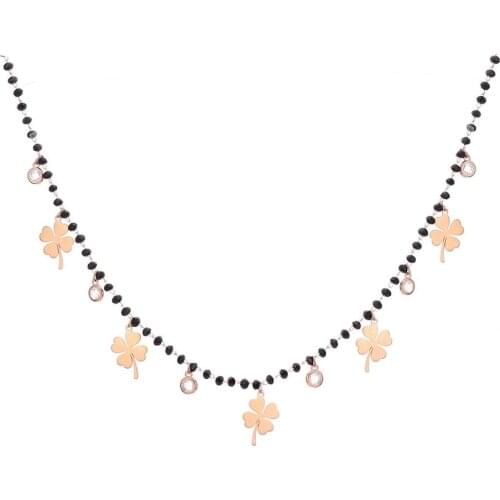 Clear Cubic zirconia Beads Black Crystal Necklace For Women Party Elegant Rose Gold Clover Charms Necklace Fashion Jewelry Gifts
