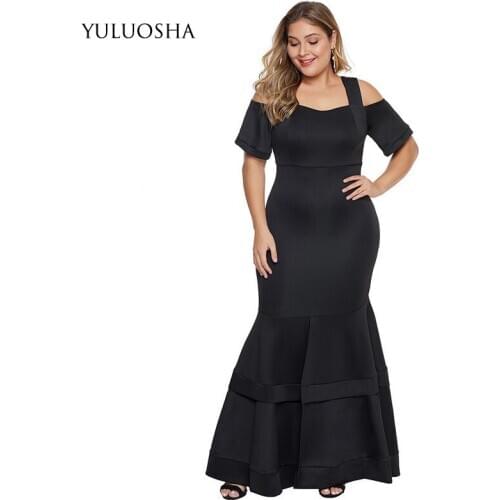 YULUOSHA Plus Size Dress Mother of The Bride Dresses A-Line Ruffles Backless Evening Gown Black with Sleeve Vestidos Madre Novia