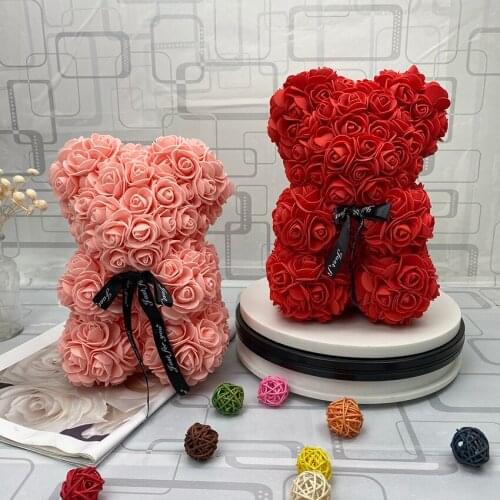 2020 Valentines Day Gift 25cm Red Rose Bear Rose Flower Artificial Decoration Christmas Gifts Women Valentines Gift Home Decor
