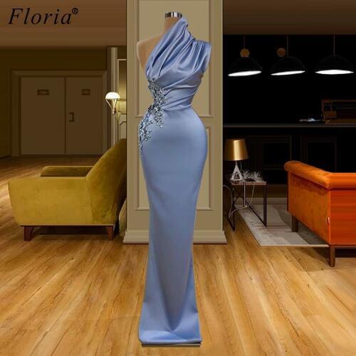 Simple Mermaid Cocktail Dresses 2020 Long Elegant Prom Dresses Muslim One Shoulder Evening Gowns Appliques платье коктельное