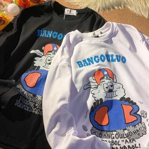 Vintage Letters Printing Sweatshirts Cotton 2021 Autumn Winter Clothes Teens Long Sleeve Tops Harajuku Cartoon Korean Fashion