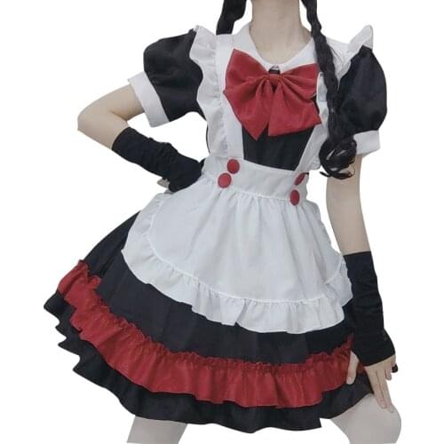 Sexy Cute Lace Up Black and Red Maid Dress Role Play Costume Transparent Chiffon Cosplay Anime Uniform Temptation Suit