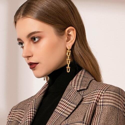 INS high sense of European and American catwalk style personality temperament long U-shaped bamboo chain metal earrings