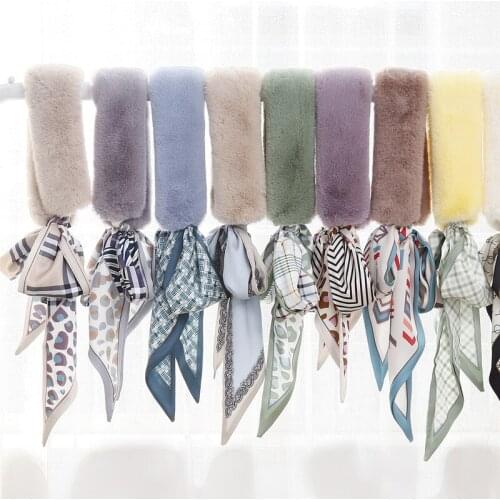 Ribbon All-Matching Printed Fur Collar Scarf Girl Autumn and Winter Plush Bow Scarf Warm
