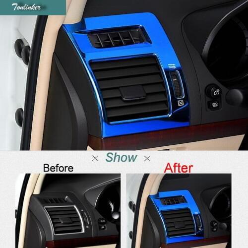 Tonlinker Cover Case Stickers for Toyota PRADO 2010-17 Car Styling 2 PCS Stainless steel Center Consol Outlet position sticker