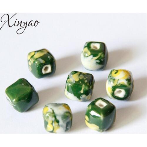 XINYAO 10Pcs/lot 13x13mm Glazed Square Ceramic Beads Charms Handmade Porcelain Spacer Beads Big Hole Diy Jewelry Making Material