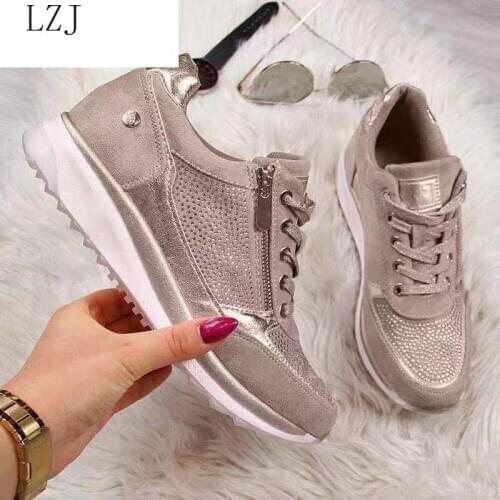 LZJ Women Casual Shoes 2020 New Fashion Wedge Flat Shoes Zipper Lace Up Comfortable Ladies Sneakers Female Vulcanized Shoes