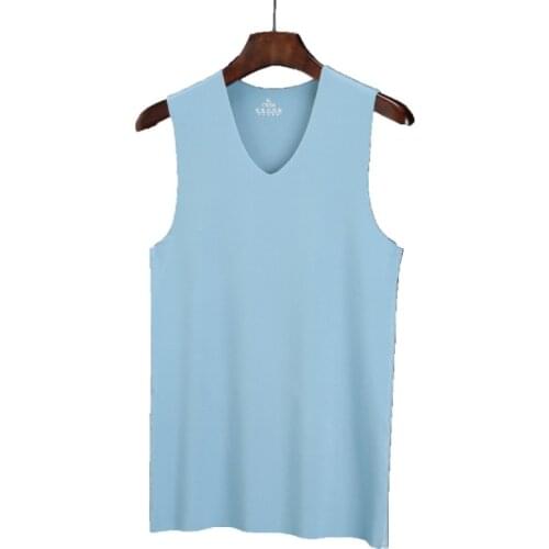 Summer New Thin Mens Seamless Wide Shoulder V-neck Ice Silk Vest Bottoming Sports Fitness Running Quick-drying Clothes