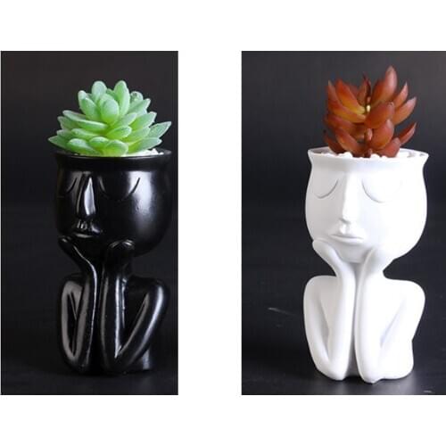2Pcs Resion Head Face Planter Resin Flower Pot for Cactus Succulent Plant