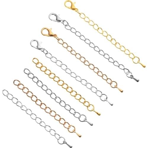 20pcs Gold Silver Color Extender Chain With Lobster Clasps For Necklace Findings Metal Iron Extension Chains Diy Jewelry Making