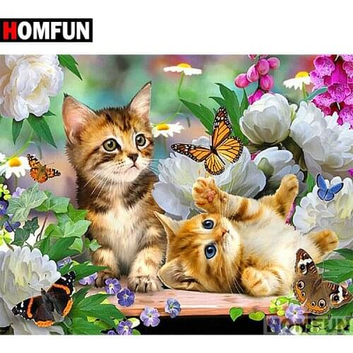 HOMFUN Full Square/Round Drill 5D DIY Diamond Painting "Animal cat" Embroidery Cross Stitch 5D Home Decor Gift A06902