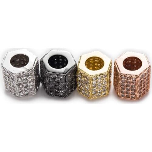 1 Piece Micro Inlays Zircon Hexagon Shaped Copper Beads For Jewelry Making Women Children DIY Bracelet Necklace Findings 9mm