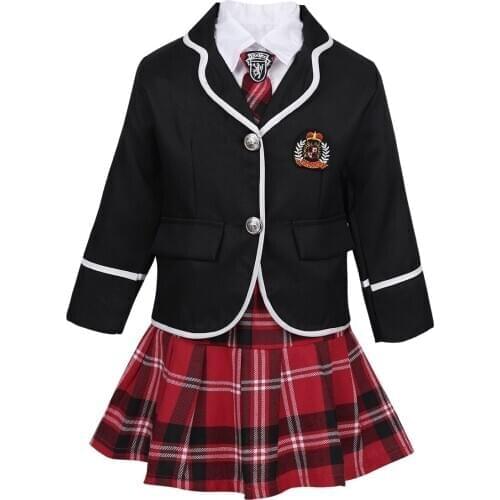 Kids Girls Japanese Anime Cosplay Students Costume Teenage British Style School Uniforms Coat with Shirt Tie Mini Skirt Set
