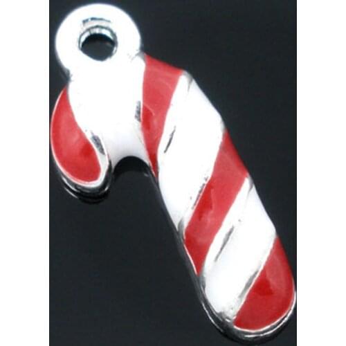DoreenBeads 20 PCs Fashion Enamel Christmas Candy Cane Charms Pendants For Christmas jewelry Making Finding Accessories 19x8mm