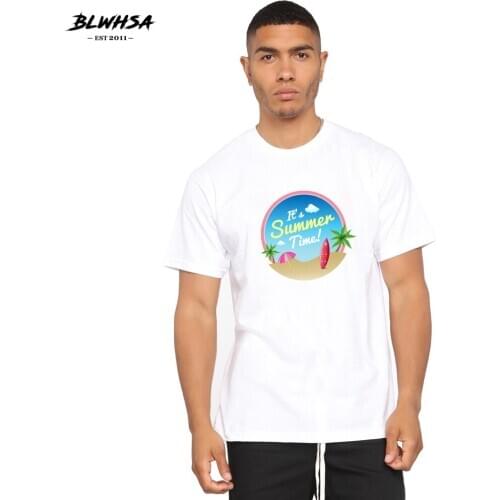 BLWHSA Summer Time Printed T Shirt Men Casual Summer Short Sleeve Funny T-shirt Hip Hop Design Summer Print Plus Size Tees