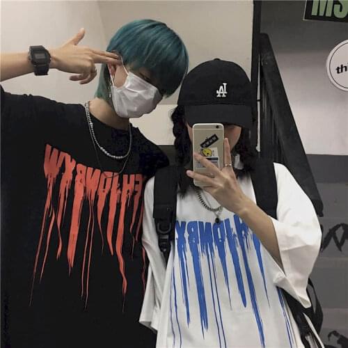 Gothic T-shirt dark high street letter printing decadent funeral large size hip-hop short-sleeved couple t-shirt men women trend