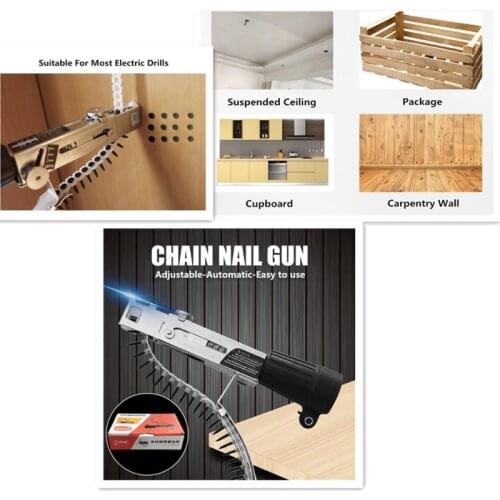 Hot!Nail Feeding Empty Auto Chain Nail Gun Adapter Screw Gun Nail Bracket Chain Nails Kit For Electric Drill Woodworking Tools