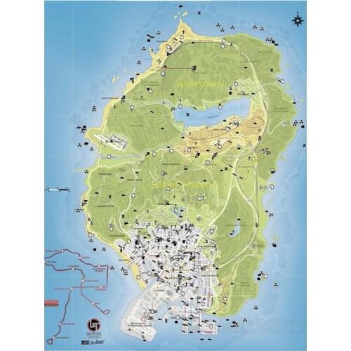GTA5 Unframed Poster Decoration Painting of Grand Theft Auto map HD CanvasOil Painting Wall Scroll Canvas Wall Stickers Poster