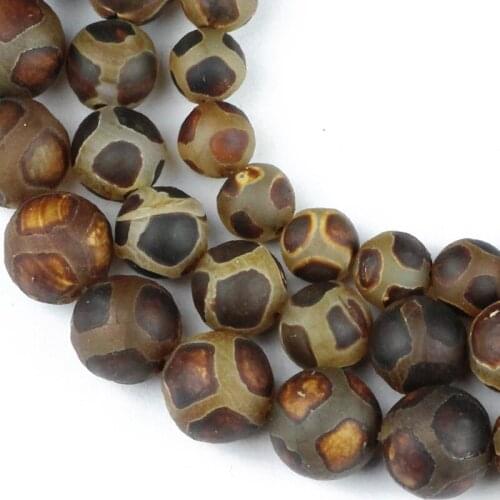 HGKLBB Natural Stone Matte Tibetan Dzi Buddha Beads 8 10 12MM Round Tortoise Shell Loose beads for jewelry Making Diy Bracelet