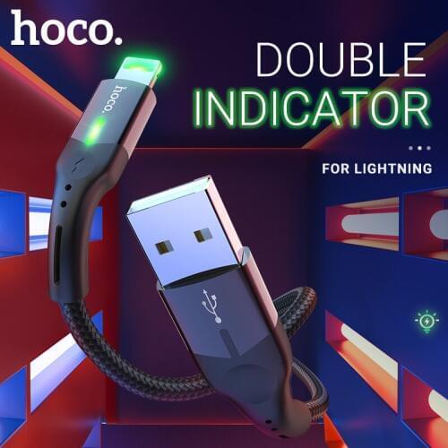 Hoco charging cable for lightning data sync wire dual led indicator nylon aluminum cord fast charging for Apple iphone ipad