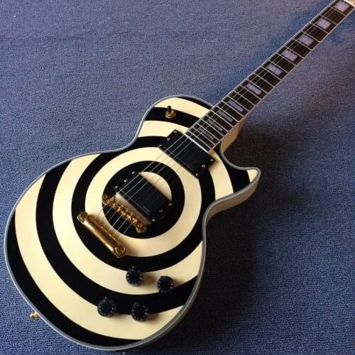 Classic zebra circle electric guitar, gold quality accessories, feel comfortable, music, free delivery home