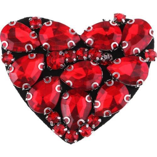 Red Heart Rhinestones Beads Patches Sew On Patch Applique For Clothes Decor