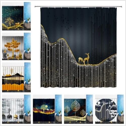 Landscape Shower Curtains Animal Deer Elk Yellow Tree Nature Scenery 3D Bathroom Home Decor Waterproof Polyester Cloth Curtain