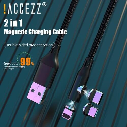 !ACCEZZ Magnetic Micro USB Cable For iPhone 8 XR 11 Xiaomi Samsung L-Shape 2 Ports Fast Charging Lighting USB C Phone Cable Wire