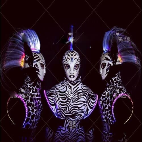 Muscular mens costumes Led luminous zebra bar gogo costumes Nightclub ds women costume