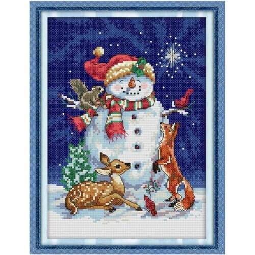 Midnight snowman cross stitch kit cartoon winter snow 14ct 11ct print canvas stitching embroidery DIY handmade needlework