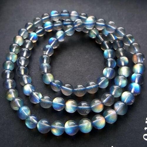 Natural Ice Labradorite Rainbow Light Times Clear Beads Bracelet 6mm AAAA