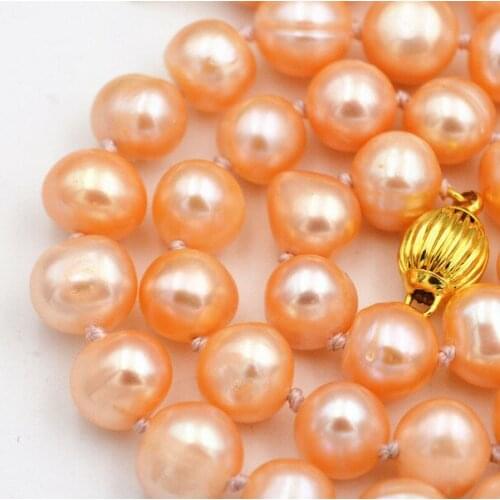 New Natural pink 9-10mm akoya freshwater pearl necklace 18" Gold plating Clasp