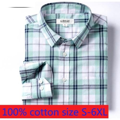 New Arrival Fashion Large High Quality Spring 100% Cotton Long Sleeve Shirt Men Casual Plaid Plus Size M L XL2XL 3XL 4XL 5XL 6XL