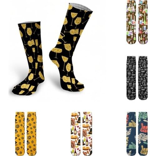 New Bowling 3d Printed Pattern Cotton Socks For Women Funny Street Calf Cotton Socks Colorful Cool Wine Glass Brands Female Sock