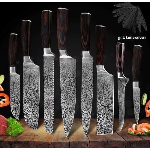 Zemen High-end Utility Chef Knives Laser Damascus Veins Santoku Kitchen Knives Sharp Cleaver Slicer Gift Protector Case Sheath