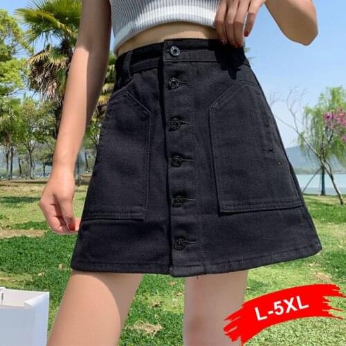 Plus Size Mall Goth High Waist Mini Micro Jeans Skirts 5XL Y2K Streetwear Big Pockets Black Denim Punk Style E-girl Short Skirt
