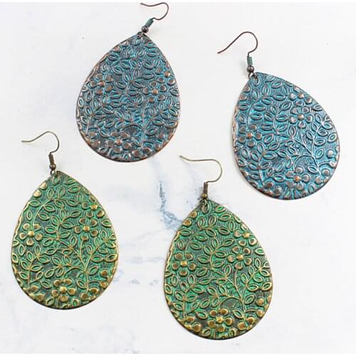 Oval drop shape Carved pattern vine Ethnic style Antique bronze Pendant Earrings Fashion Accessories Personality design Glamour