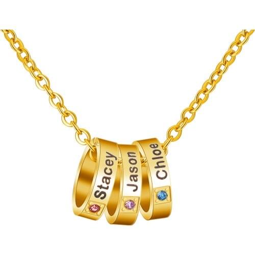 Personalized 1-7 Names Birthstone Necklace for Women Custom Stainless Steel Link Chain Pendant Necklaces Birthday Gift