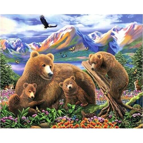 Full square diamond painting bears rhinestone embroidery animals mosaic decor hill diamond dots poster wall paper diy craft gift