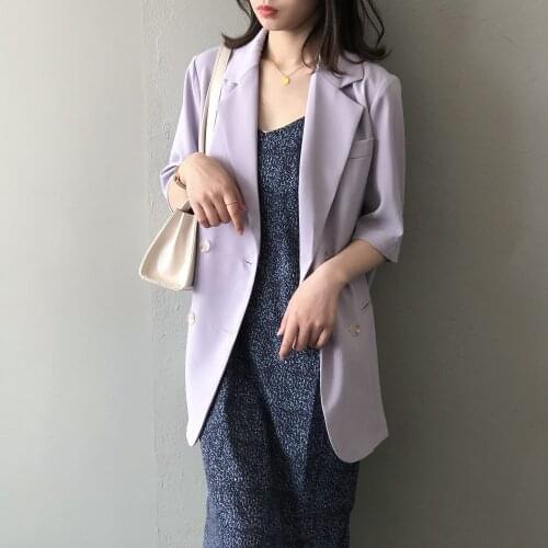 Half Sleeve Blazers Coat For Women Summer Slim Thin Suit Jacket Fashion Clothes Top Elegant Office Wear Solid Blazer Suit Female